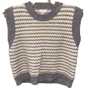 Debut Chevron Crew Neck Cropped Sweater Vest Tan M Sleeveless Pullover